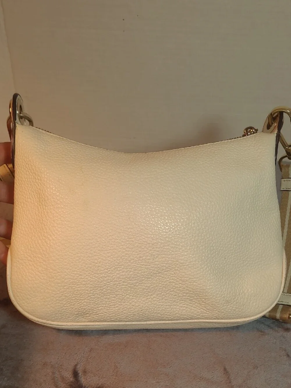 Kate Spade Rosie Crossbody Parchment Cream Pebbled Leather Striped Strap